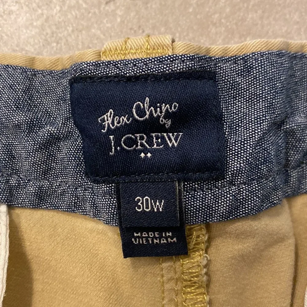 J. Crew 30W Flex Chino Flat Front Shorts Belt Loops Pockets Zipper